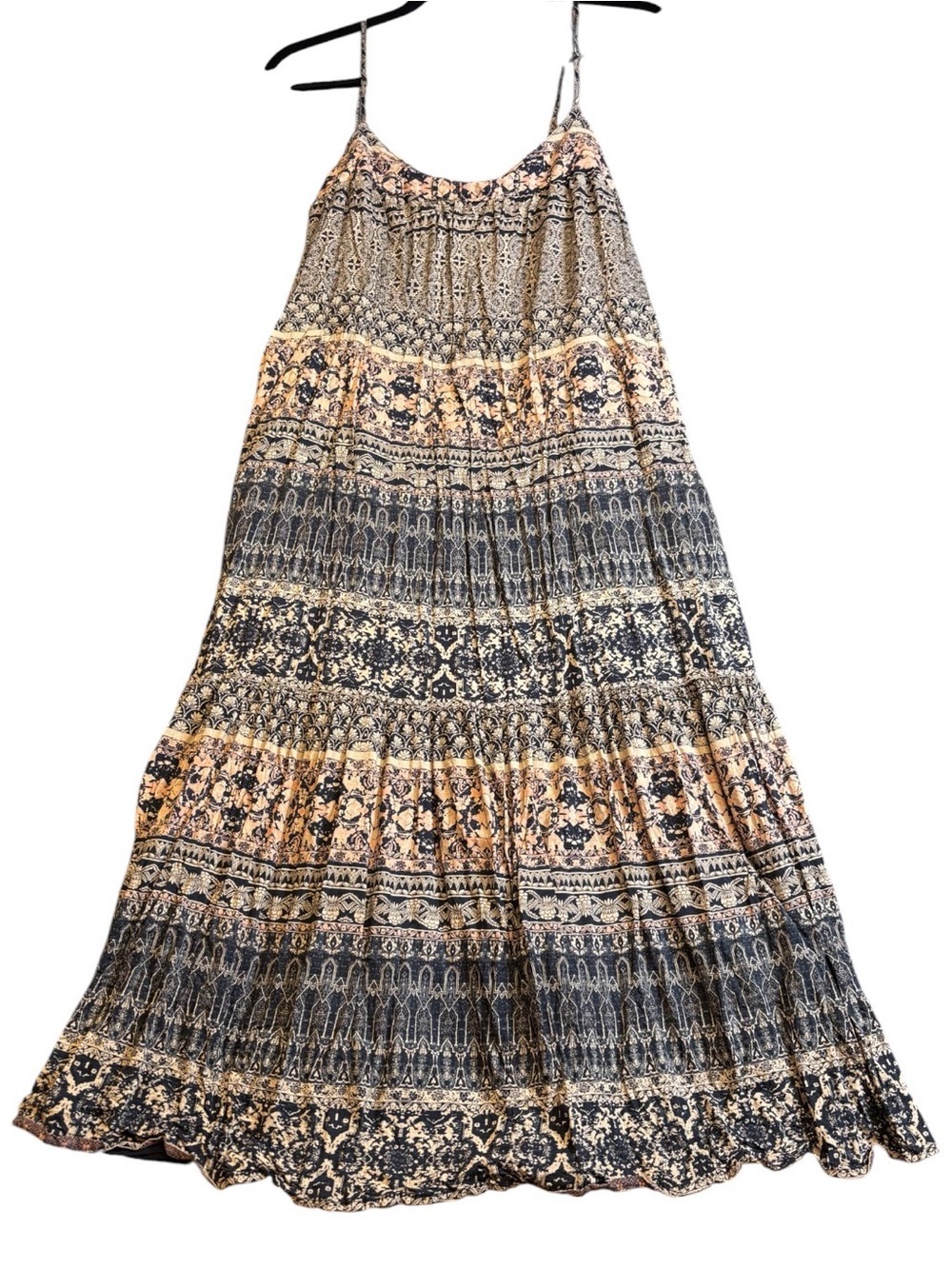 Lucky Brand Boho Floral Crinkle Tiered Maxi Dress Mixed Print Size Large EUC